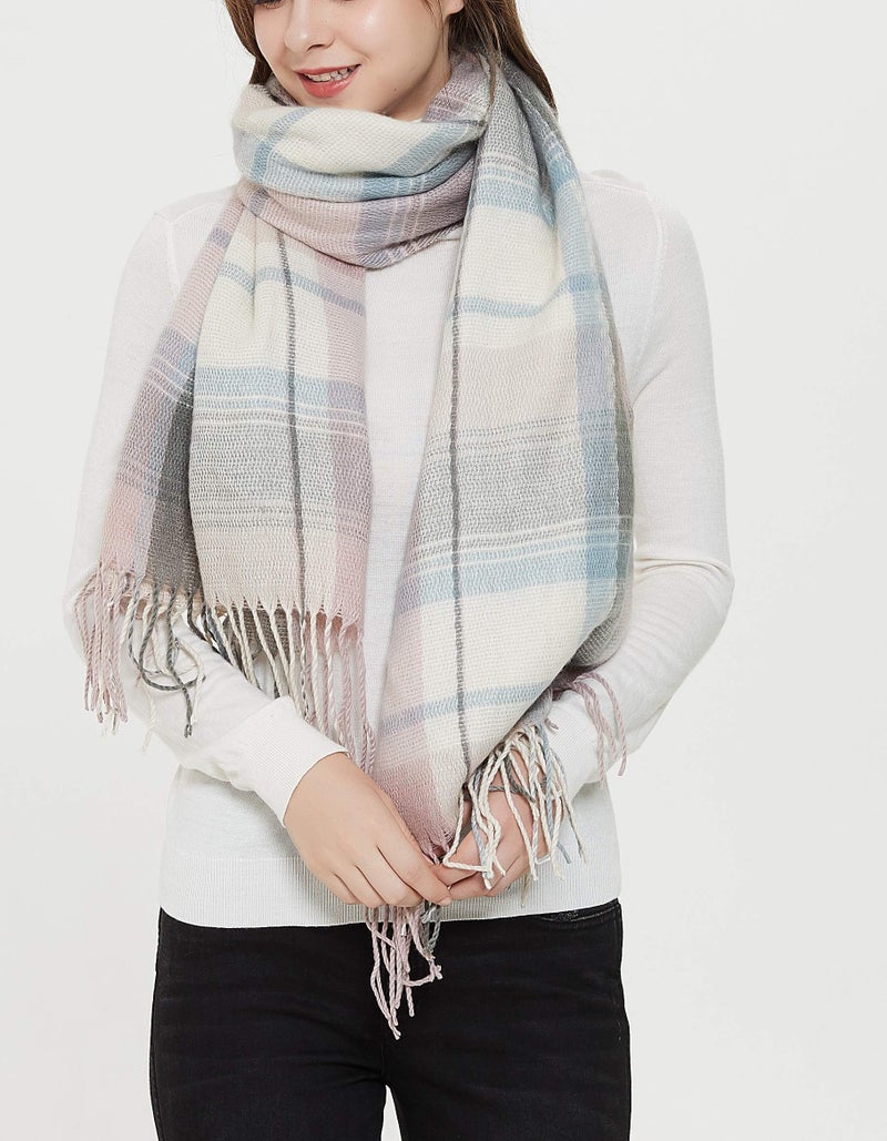 Wander Agio Womens Fashion Long Shawl Big Scarves Grid Winter Warm Large Plaid Scarf Pink Grey 5 - Image 4